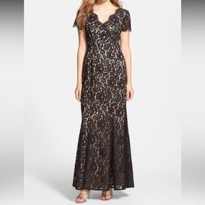 Eliza J Black Lace Maxi Dress with Nude Underlay